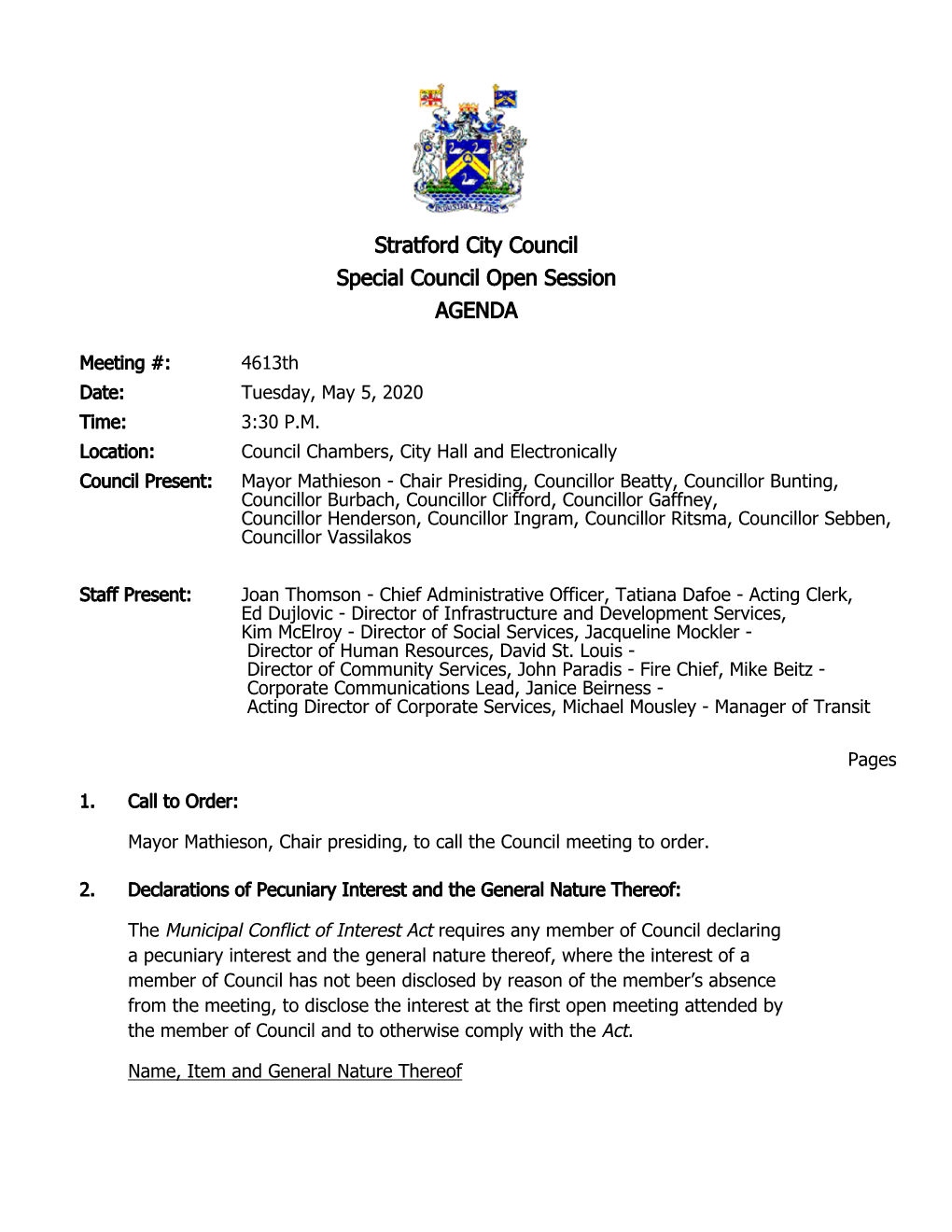 Special Council Agenda