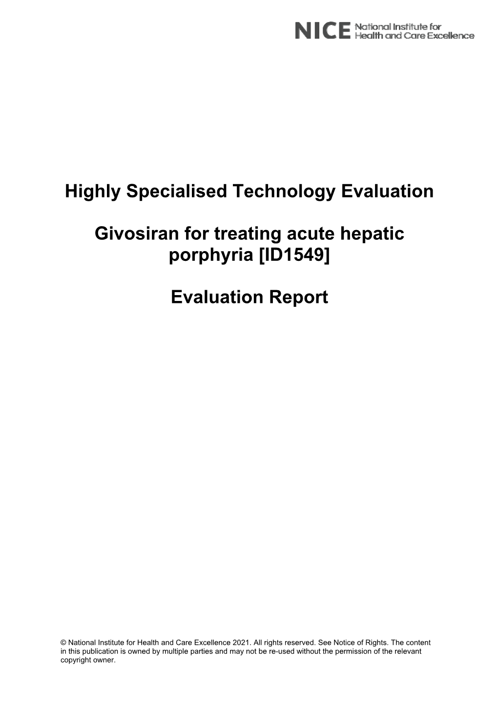 Highly Specialised Technology Evaluation Givosiran For