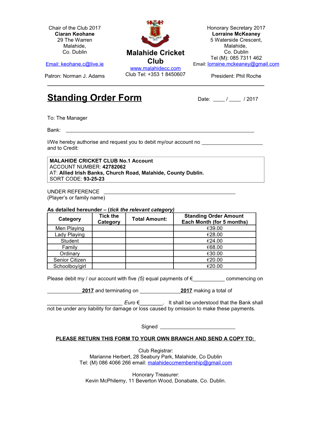 Standing Order Form