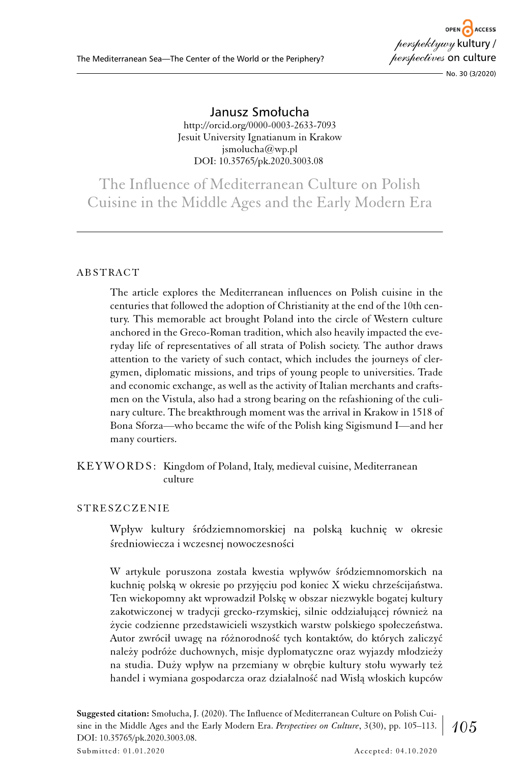 The Influence of Mediterranean Culture on Polish Cuisine in the Middle Ages and the Early Modern Era