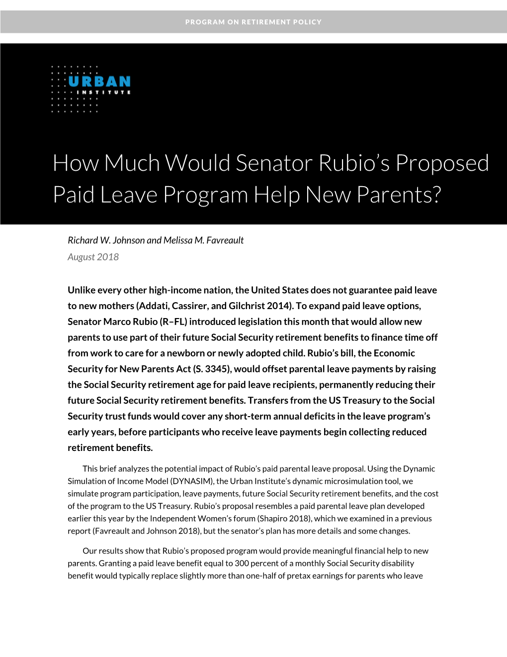 How Much Would Senator Rubio's Proposed Paid Leave Program