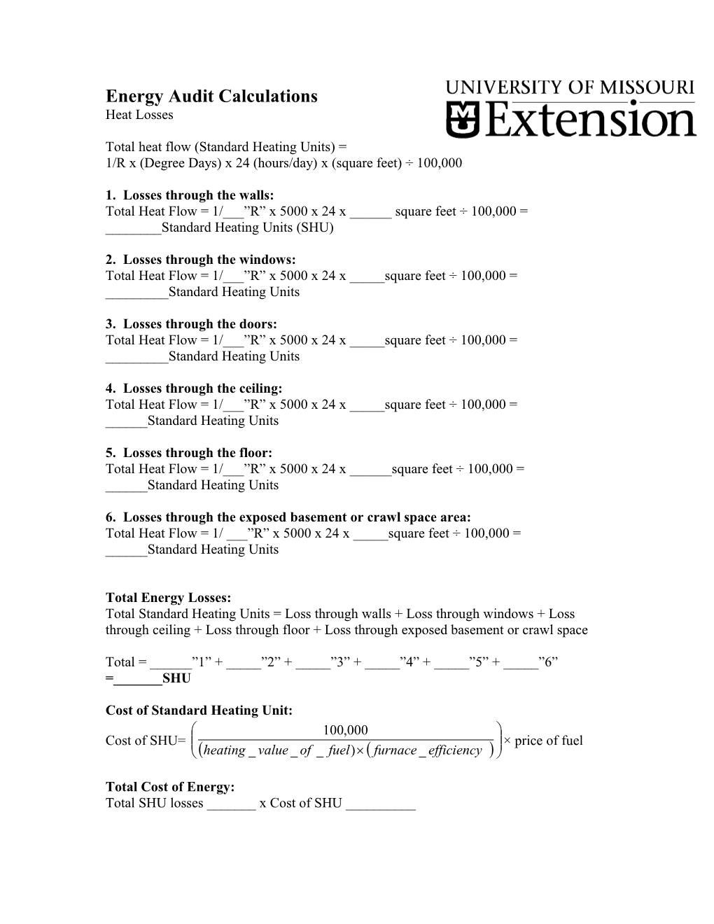 Energy Audit Calculations