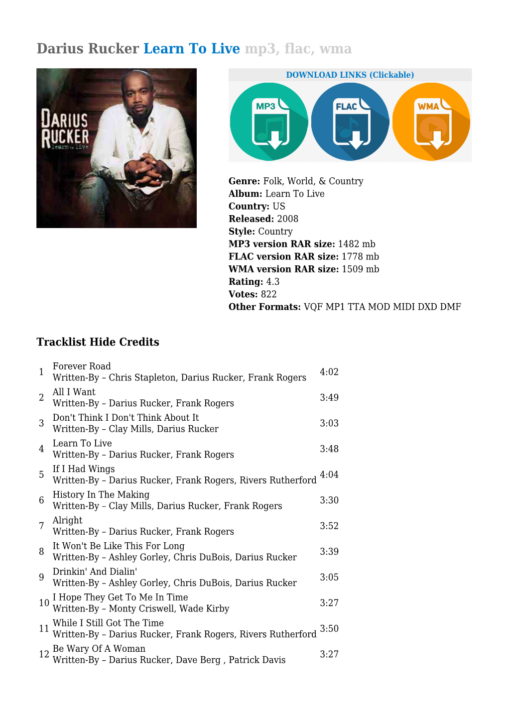 Darius Rucker Learn to Live Mp3, Flac, Wma