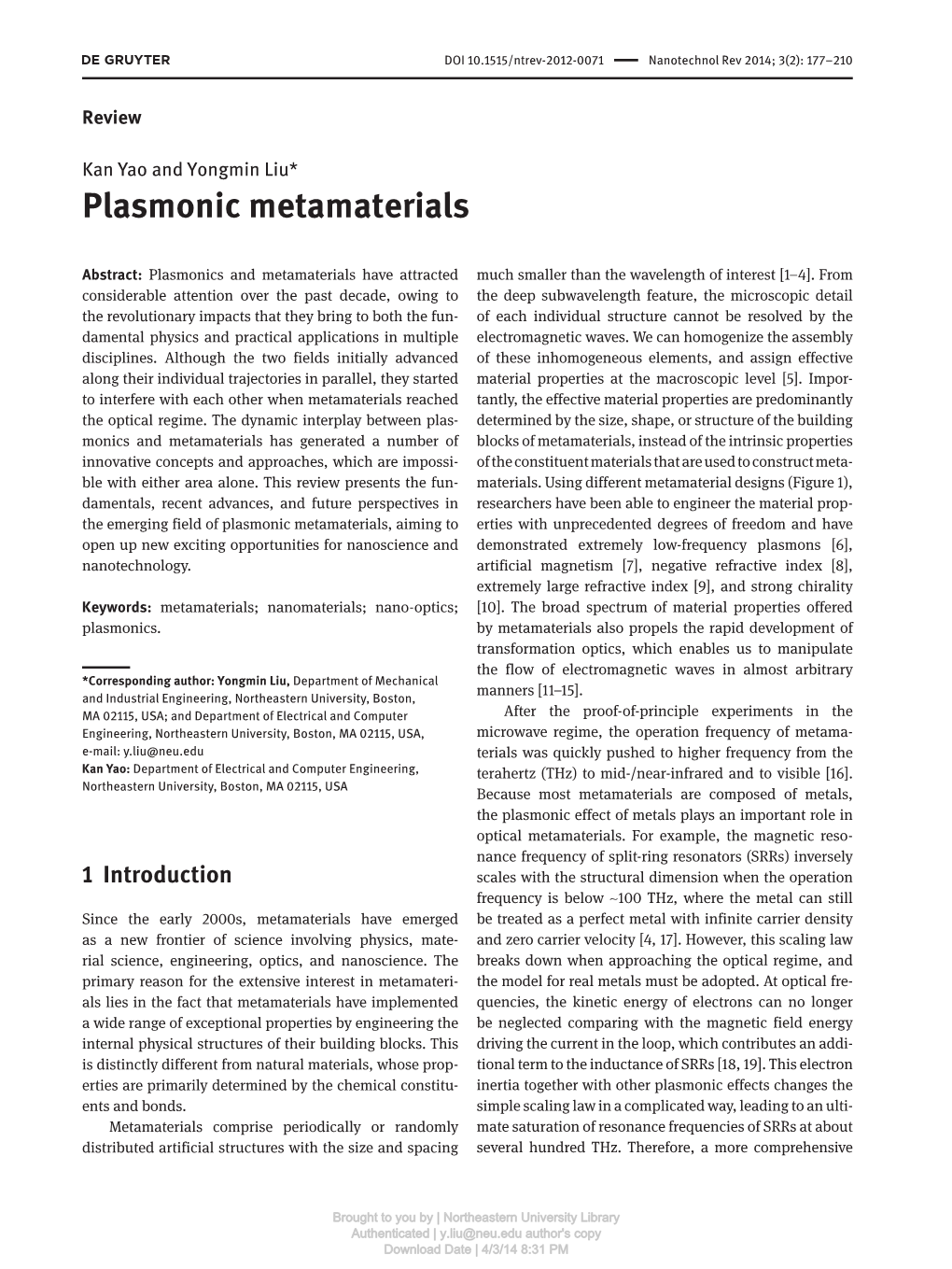 Plasmonic Metamaterials