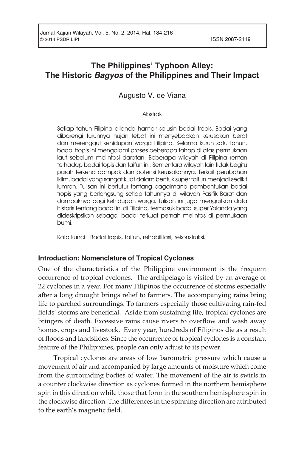 184 the Philippines' Typhoon Alley: the Historic Bagyos of The