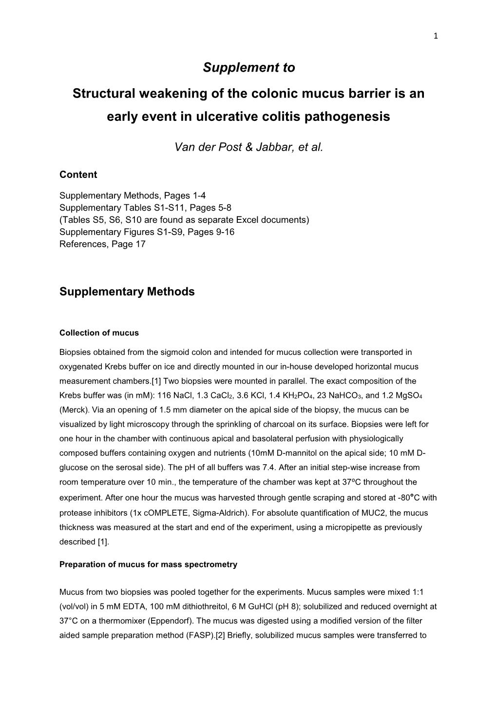 Supplement to Structural Weakening of the Colonic Mucus Barrier Is an Early Event in Ulcerative Colitis Pathogenesis