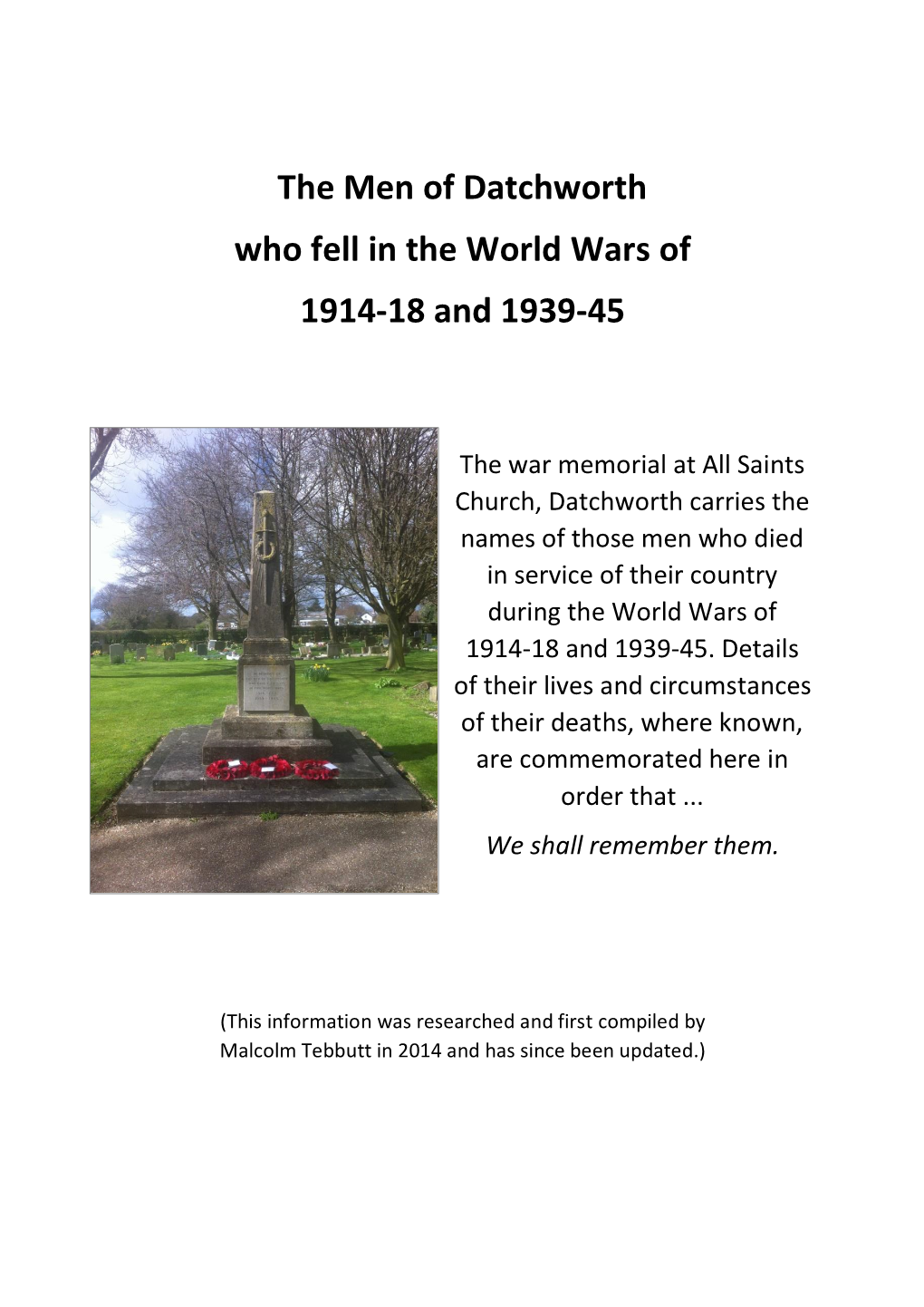 The Men of Datchworth Who Fell in the World Wars of 1914-18 and 1939-45