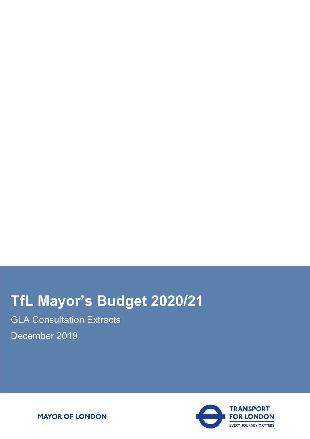 Tfl Mayor's Budget 2020/21