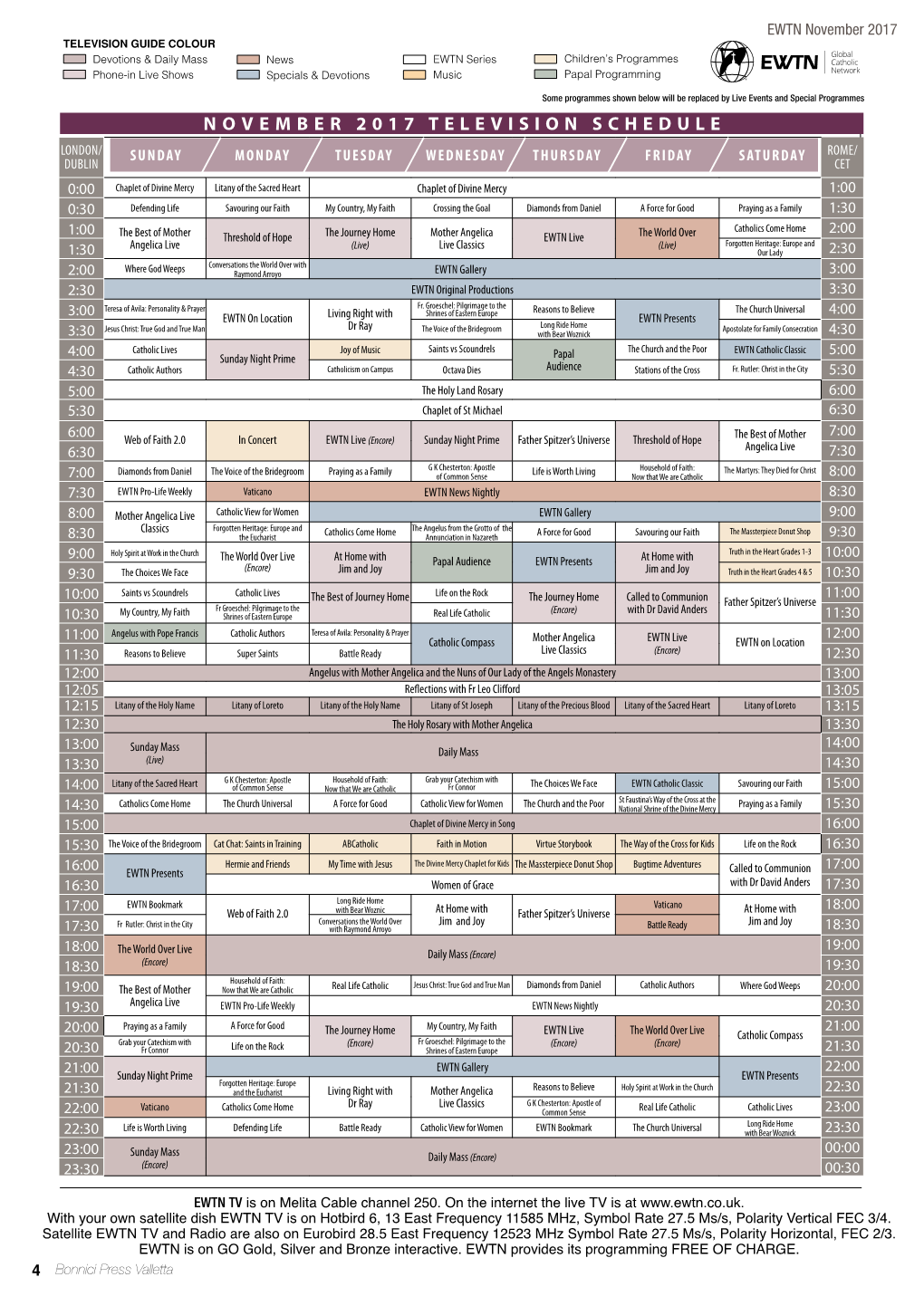 November 2017 Television Schedule