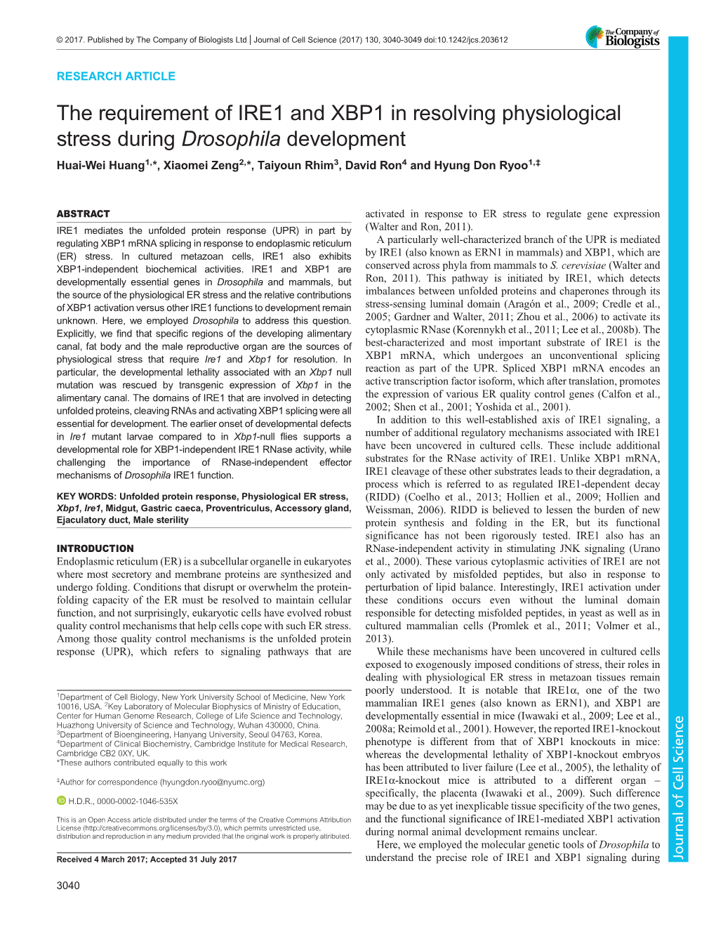 The Requirement of IRE1 and XBP1 in Resolving Physiological Stress