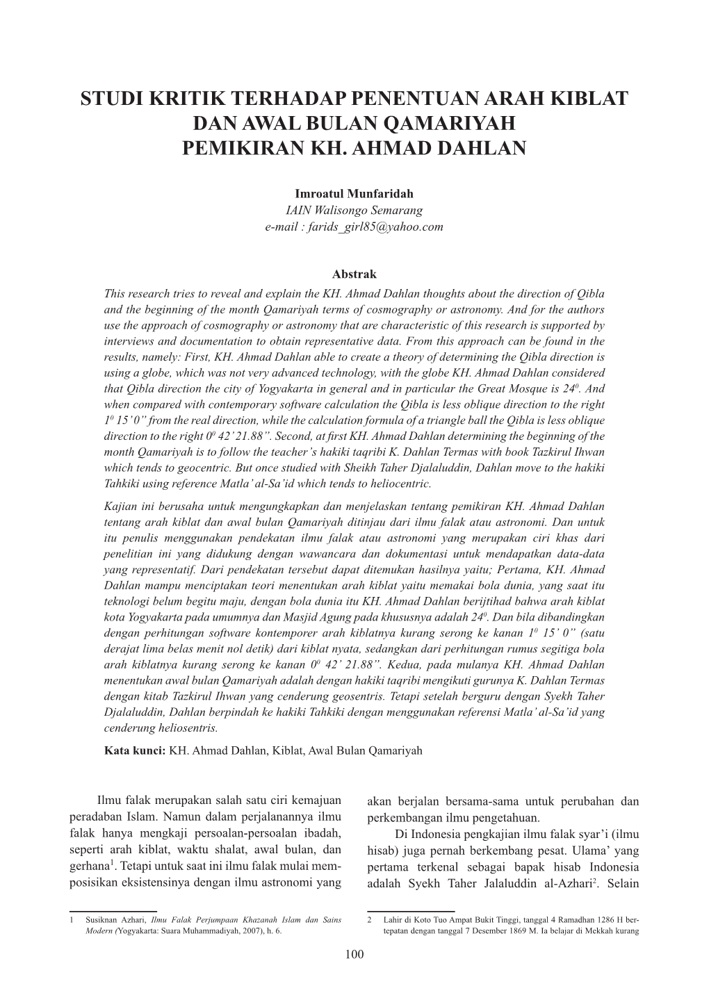 Studi Kritik Terhadap Penentuan Arah Kiblat Dan Awal Bulan Qamariyah Pemikiran Kh