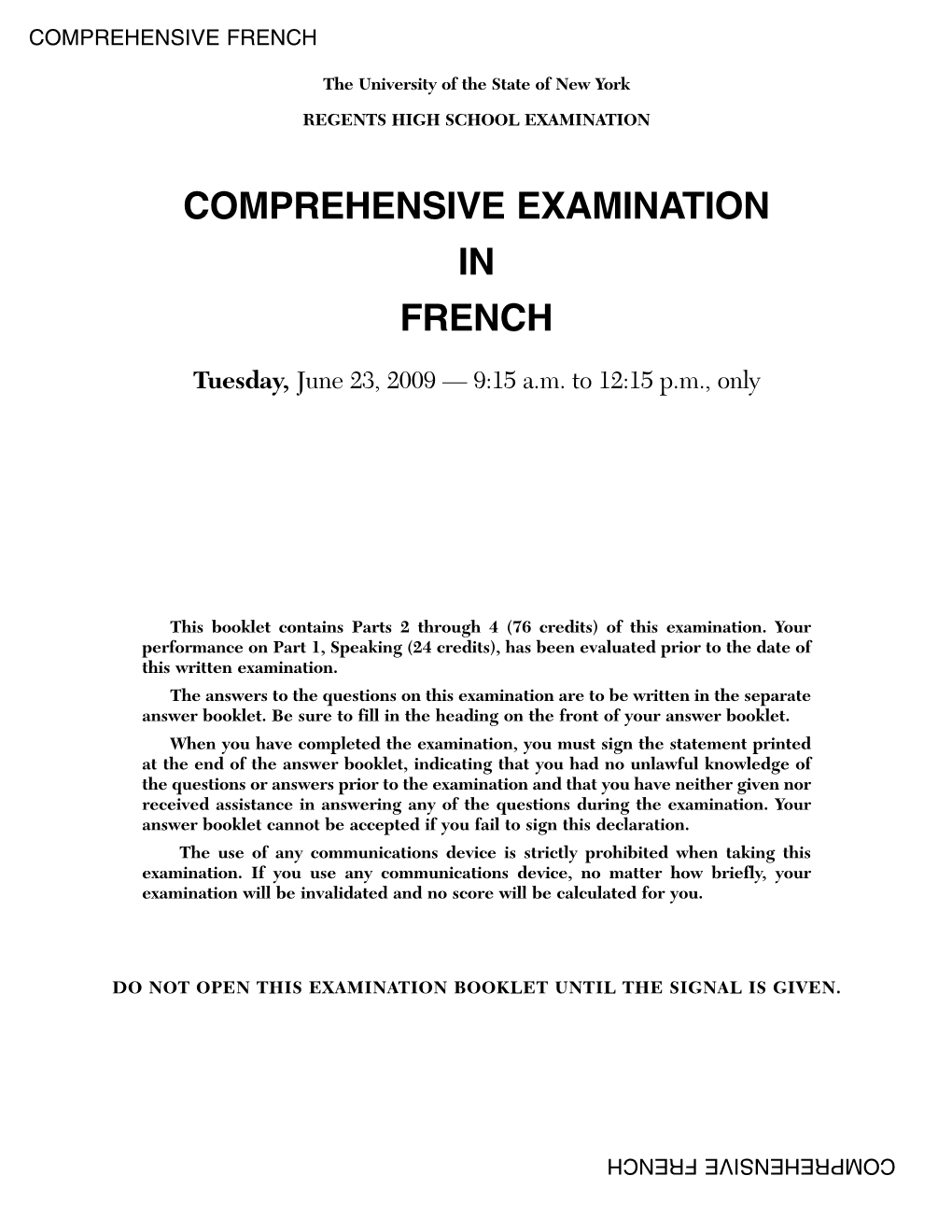 Comprehensive Examination in French