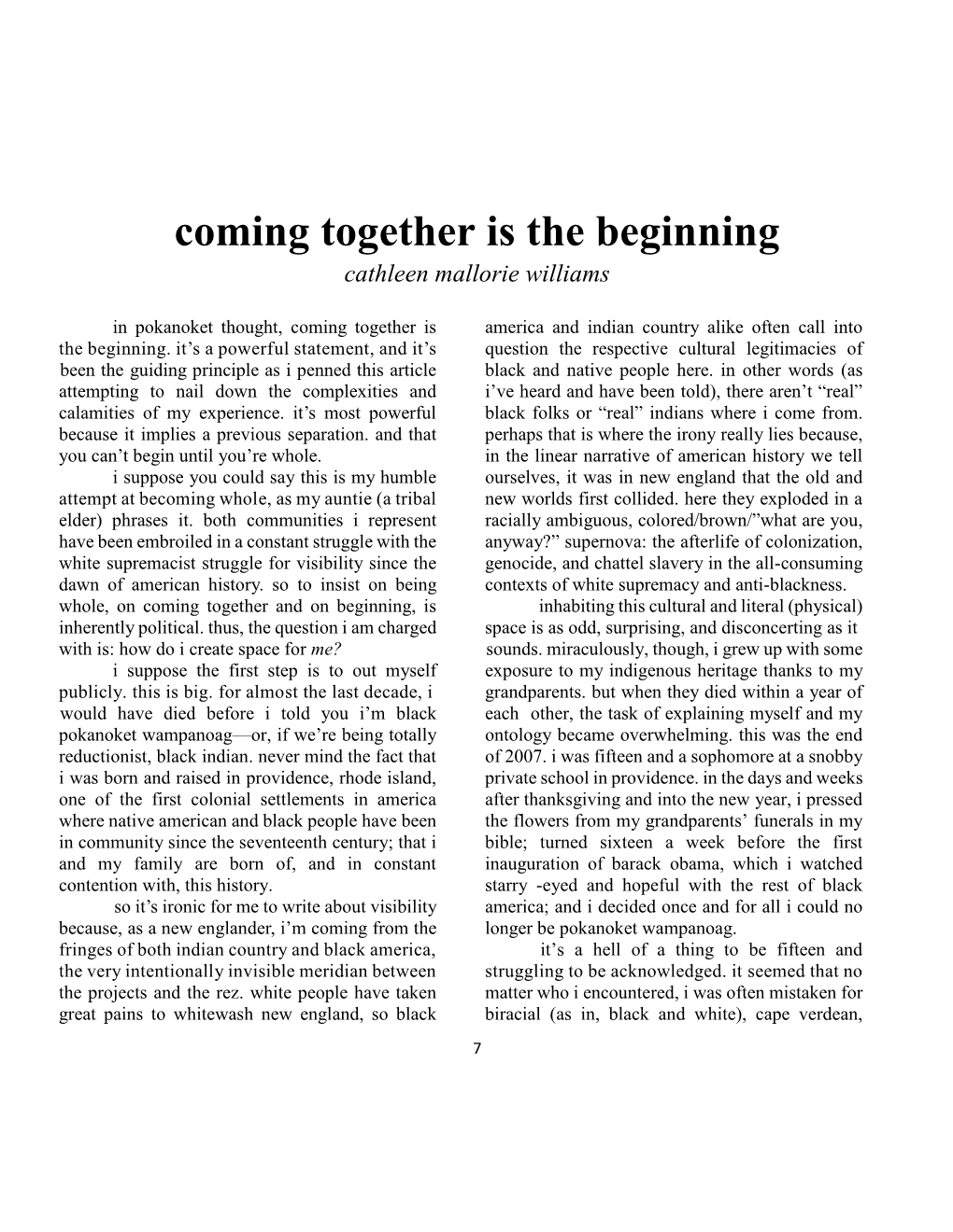 Coming Together Is the Beginning Cathleen Mallorie Williams