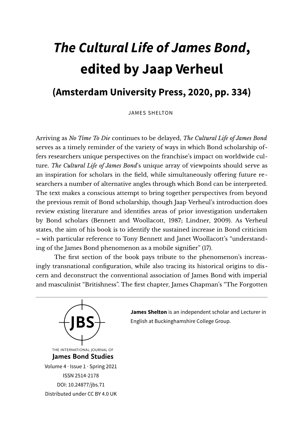 The Cultural Life of James Bond, Edited by Jaap Verheul (Amsterdam University Press, 2020, Pp