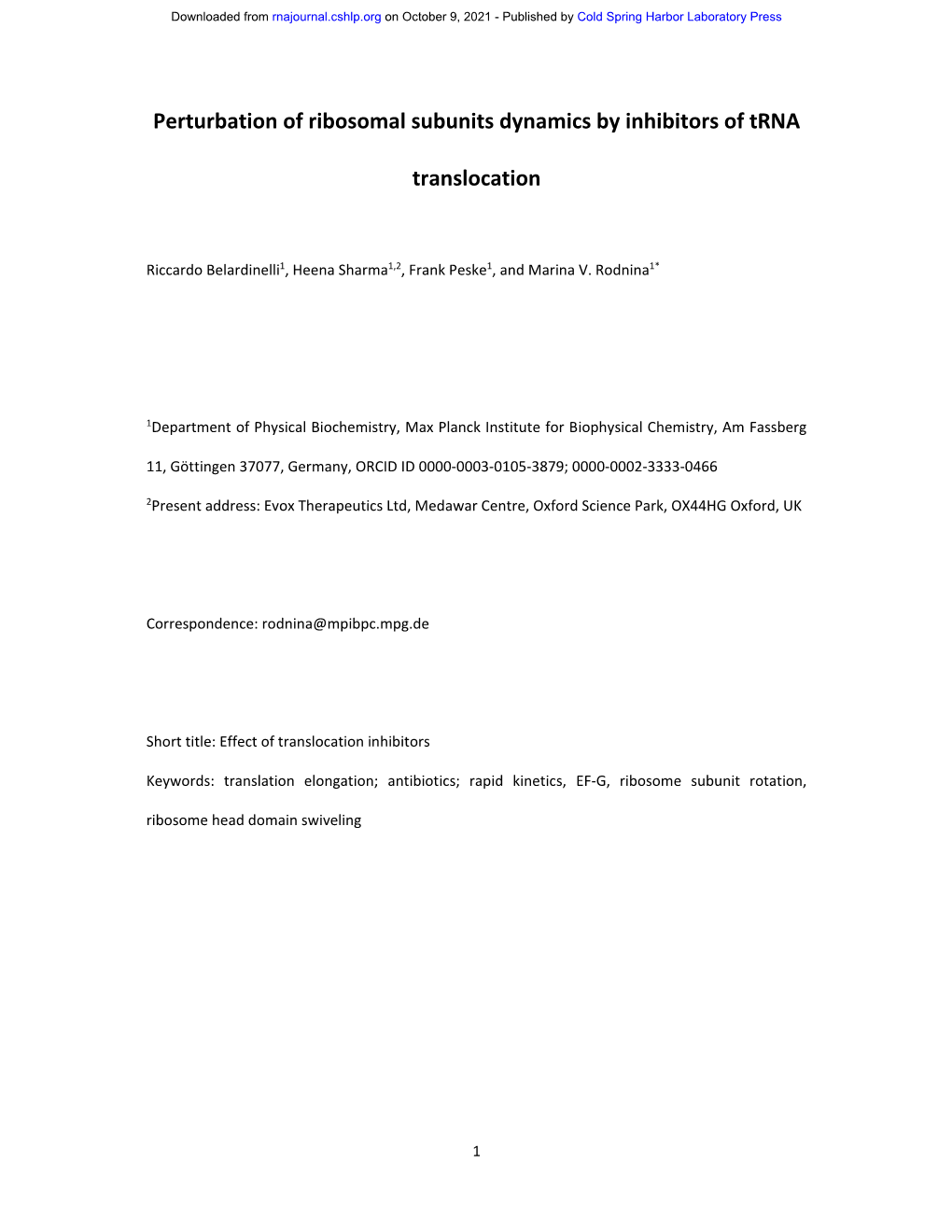 Perturbation of Ribosomal Subunits Dynamics by Inhibitors of Trna Translocation