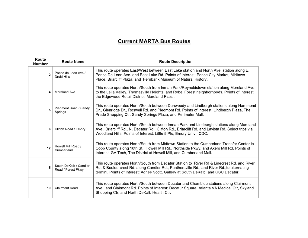 Current MARTA Bus Routes