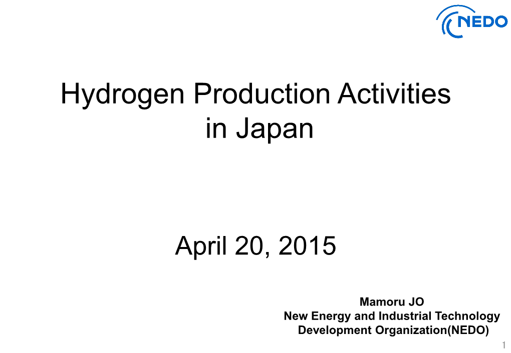 Hydrogen Production Activities in Japan
