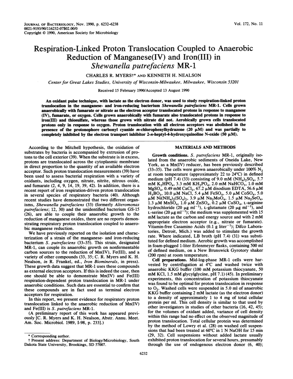 And Iron(III) in Shewanella Putrefaciens MR-1 CHARLES R