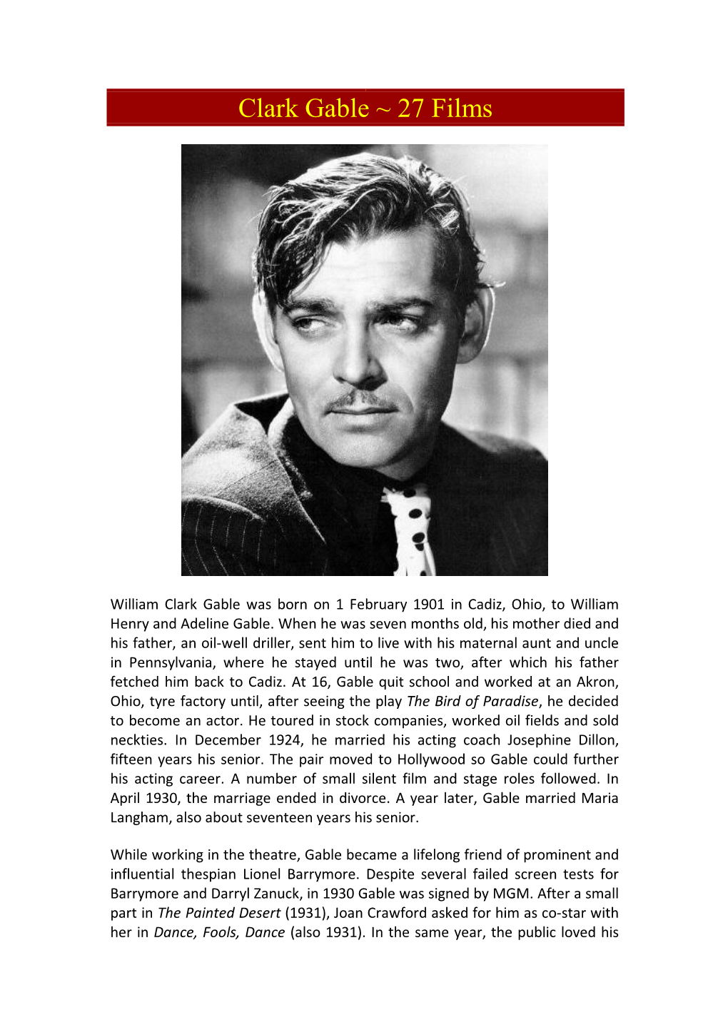 Clark Gable ~ 27 Films