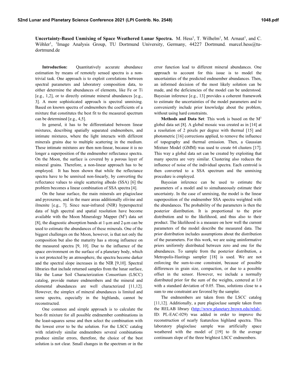 Uncertainty-Based Unmixing of Space Weathered Lunar Spectra. M