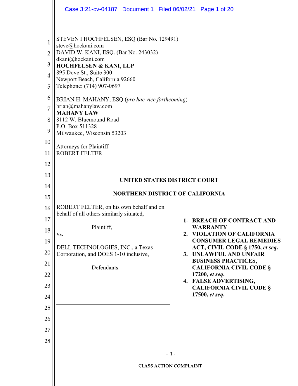 Case 3:21-Cv-04187 Document 1 Filed 06/02/21 Page 1 of 20