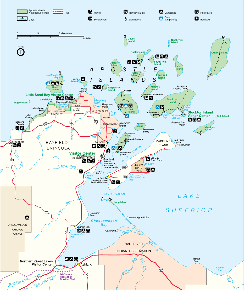 Apostle Islands National Lakeshore Trail Marina Ranger Station Campsites Picnic Area Group Dock Boat Launch Lighthouse Campsite(S) Trailhead