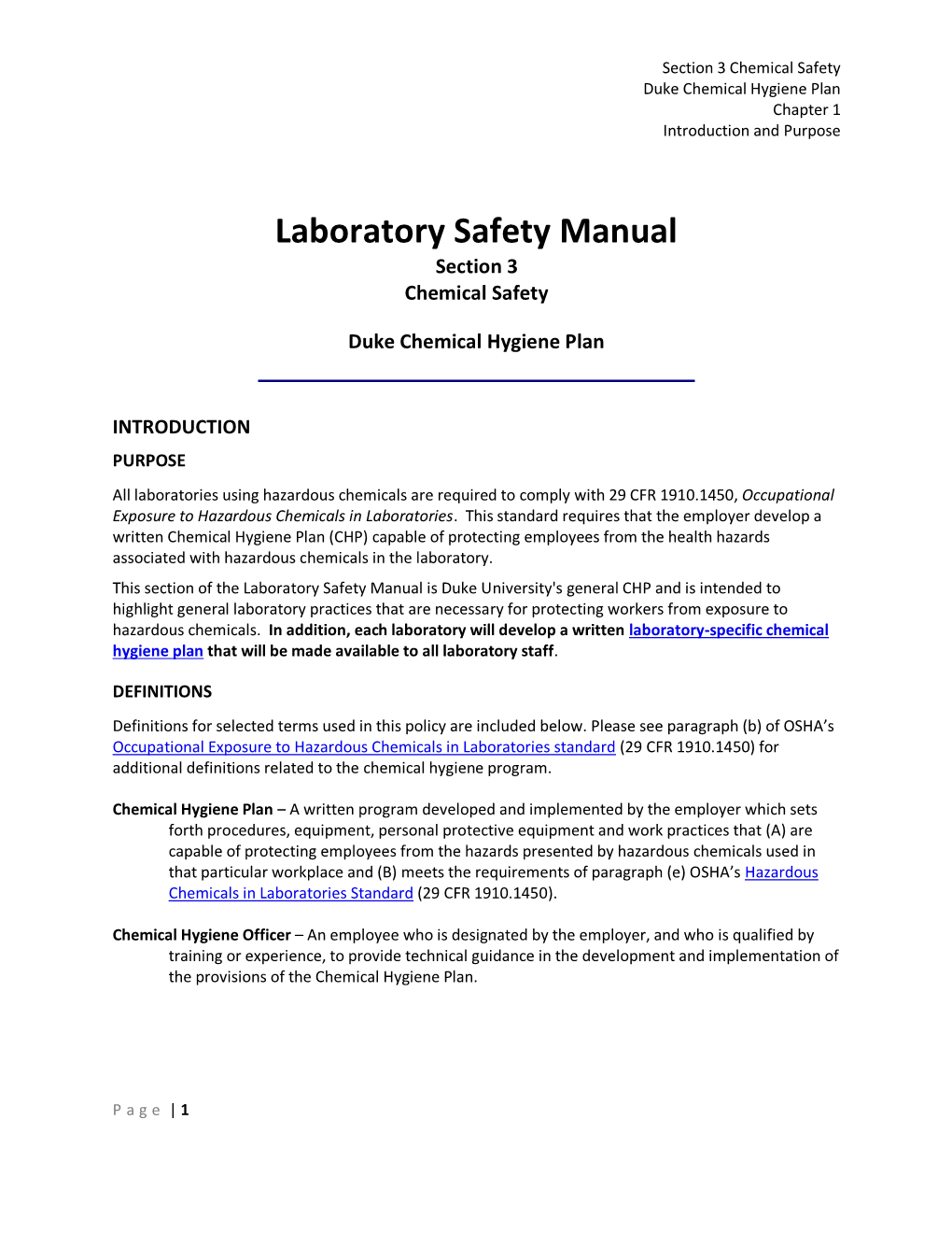 Chemical Hygiene/Safety Section of the Lab Safety Manual