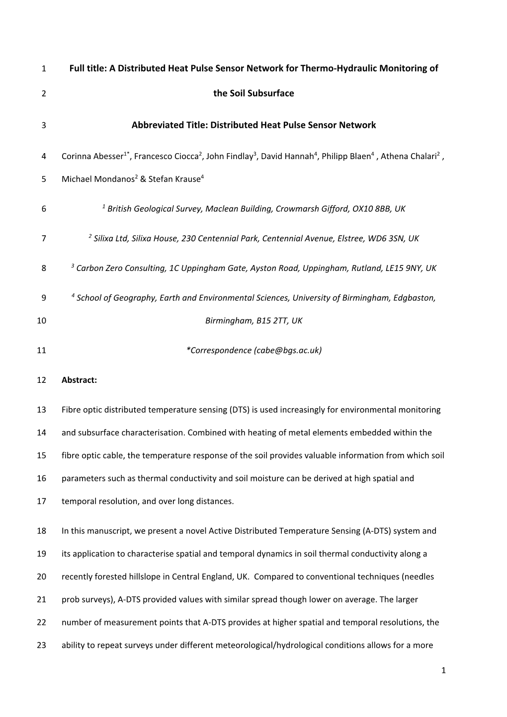 A Distributed Heat Pulse Sensor Network for Thermo‐Hydraulic Monitoring Of