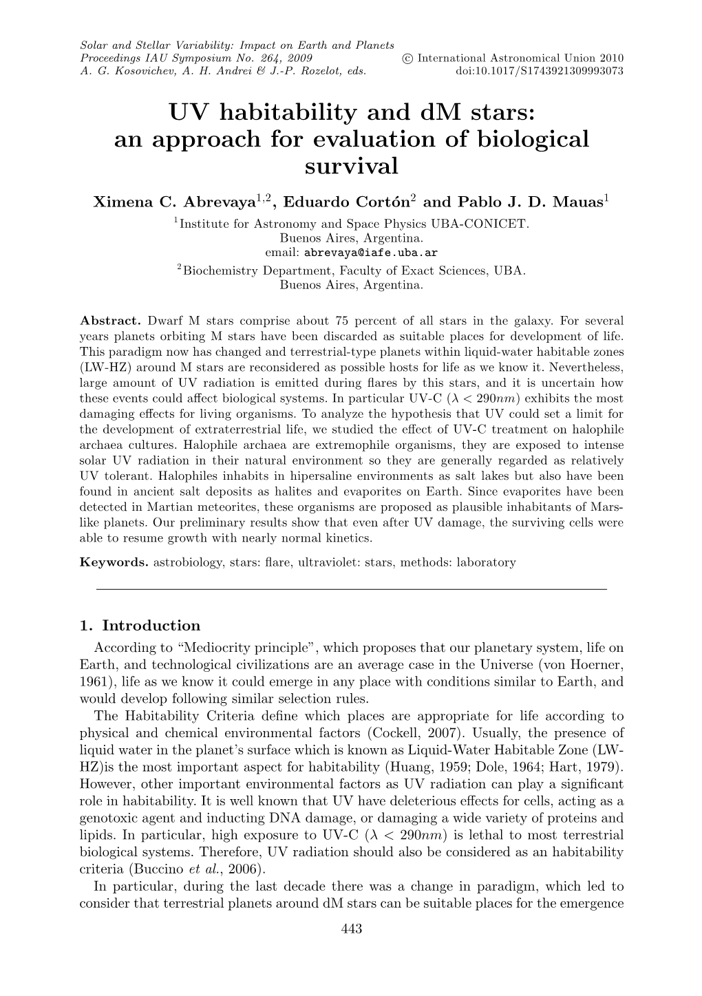 UV Habitability and Dm Stars: an Approach for Evaluation of Biological Survival