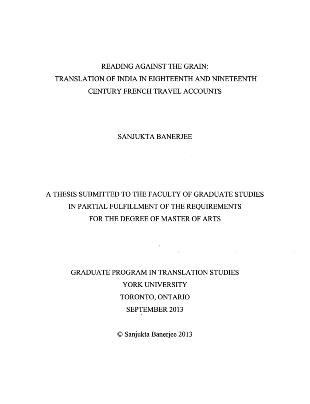 Reading Against the Grain: Translation of India in Eighteenth and Nineteenth Century French Travel Accounts