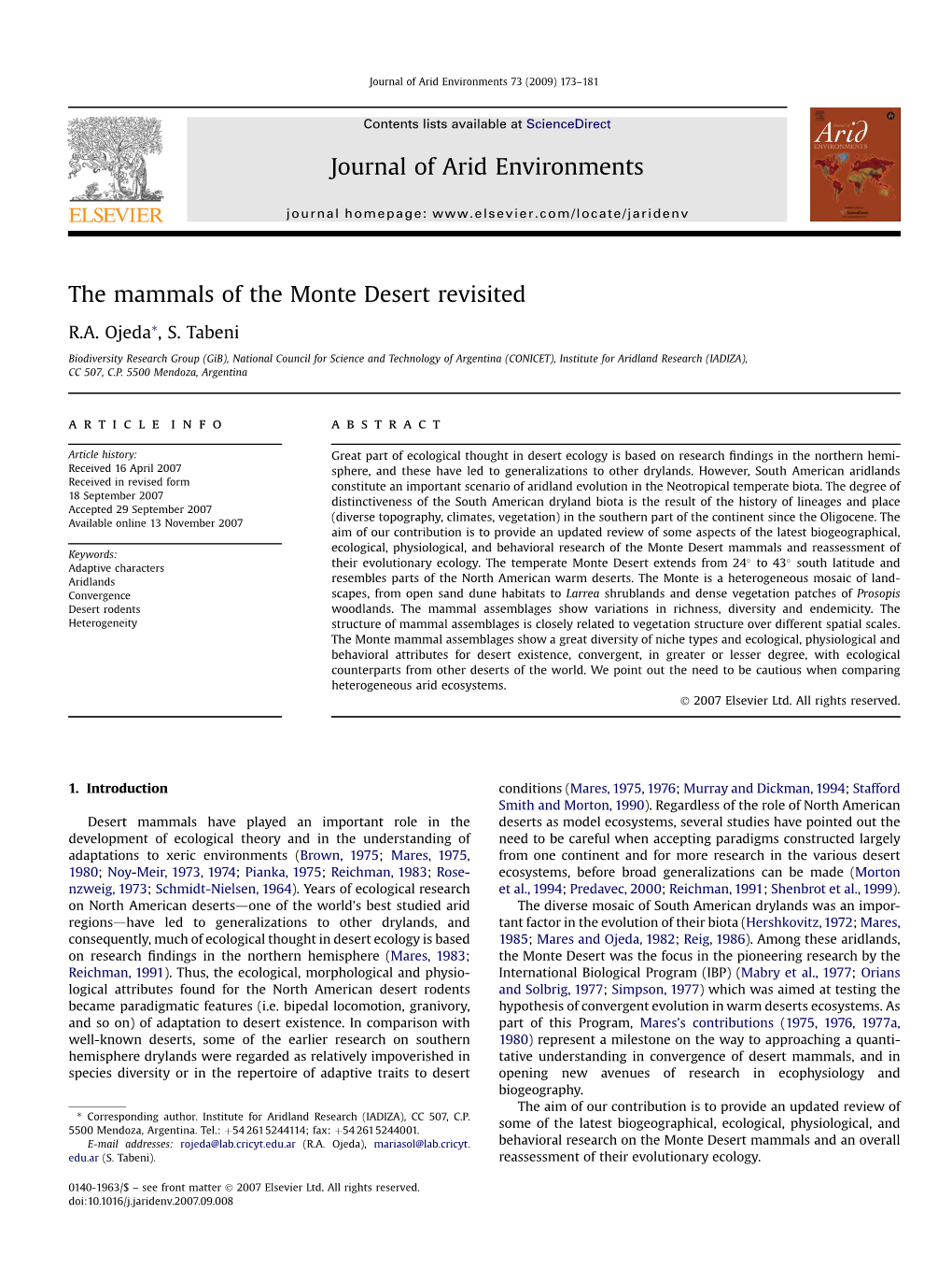 The Mammals of the Monte Desert Revisited