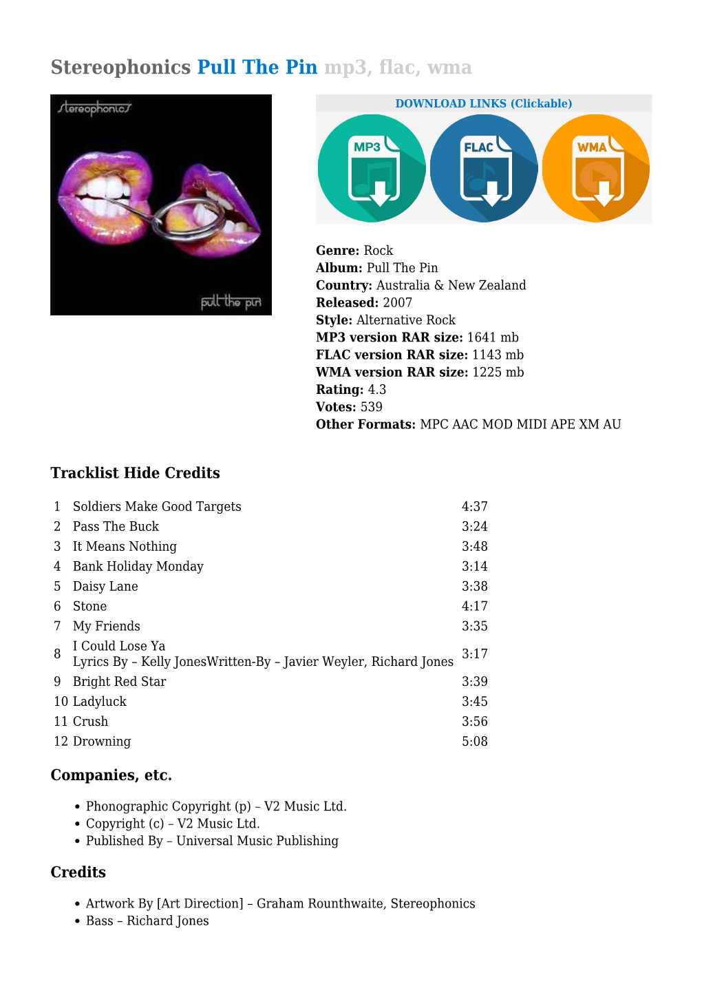 Stereophonics Pull the Pin Mp3, Flac, Wma