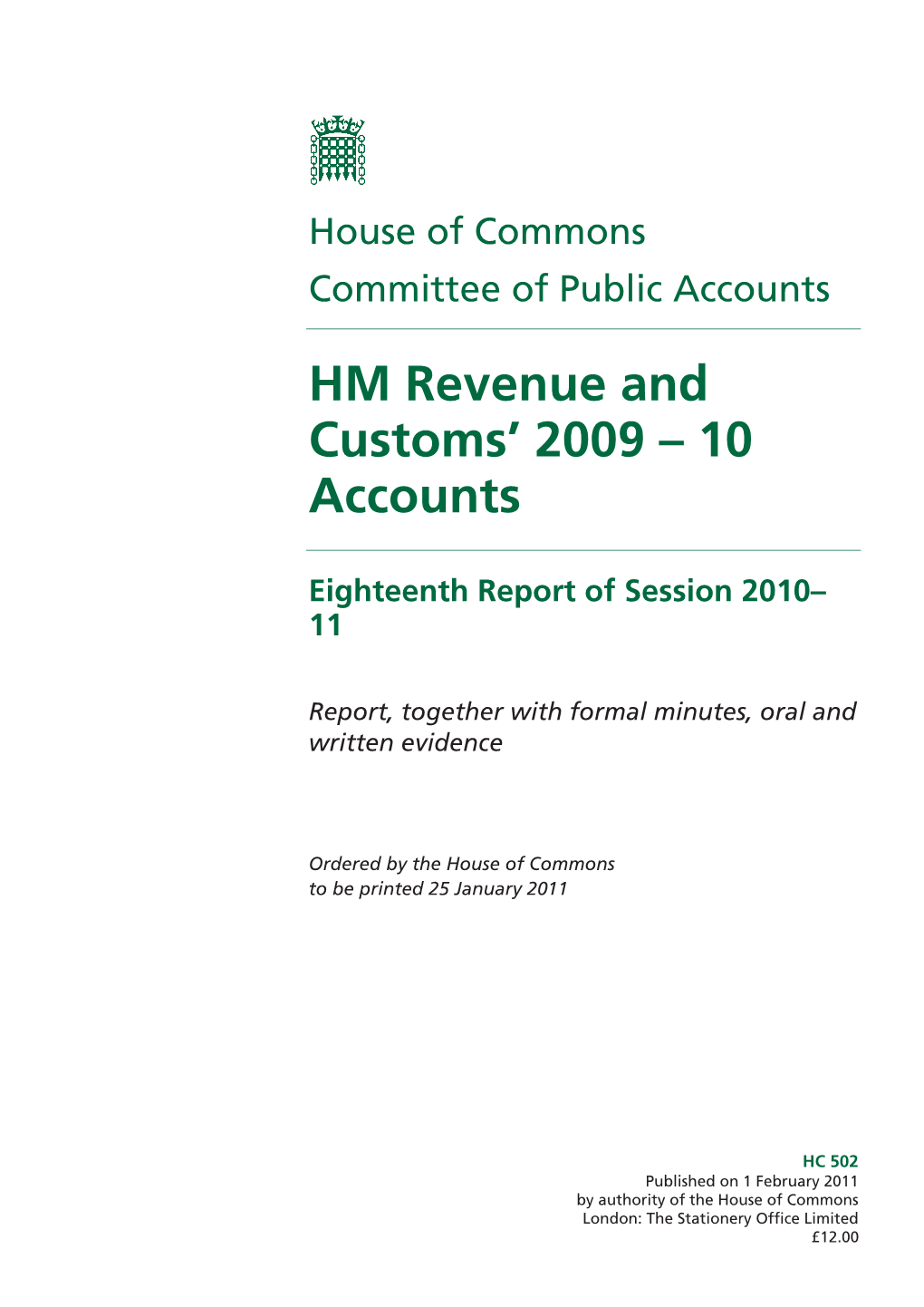 HM Revenue and Customs' 2009 – 10 Accounts