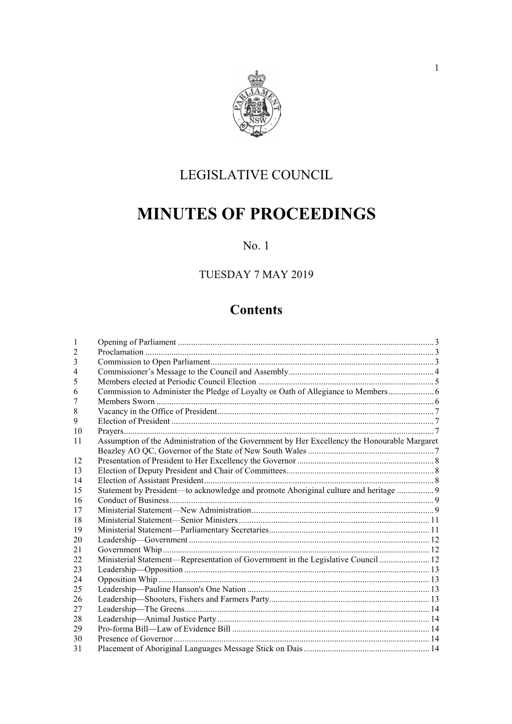 Minutes of Proceedings