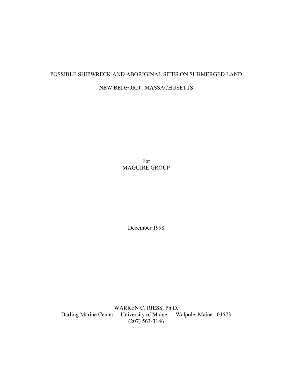 Possible Shipwreck and Aboriginal Sites on Submerged Land