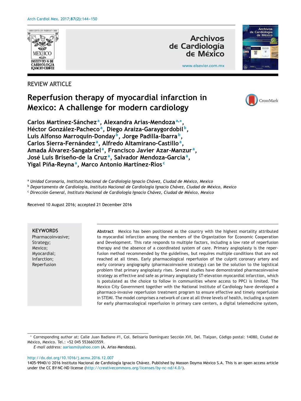 Reperfusion Therapy of Myocardial Infarction in Mexico 145