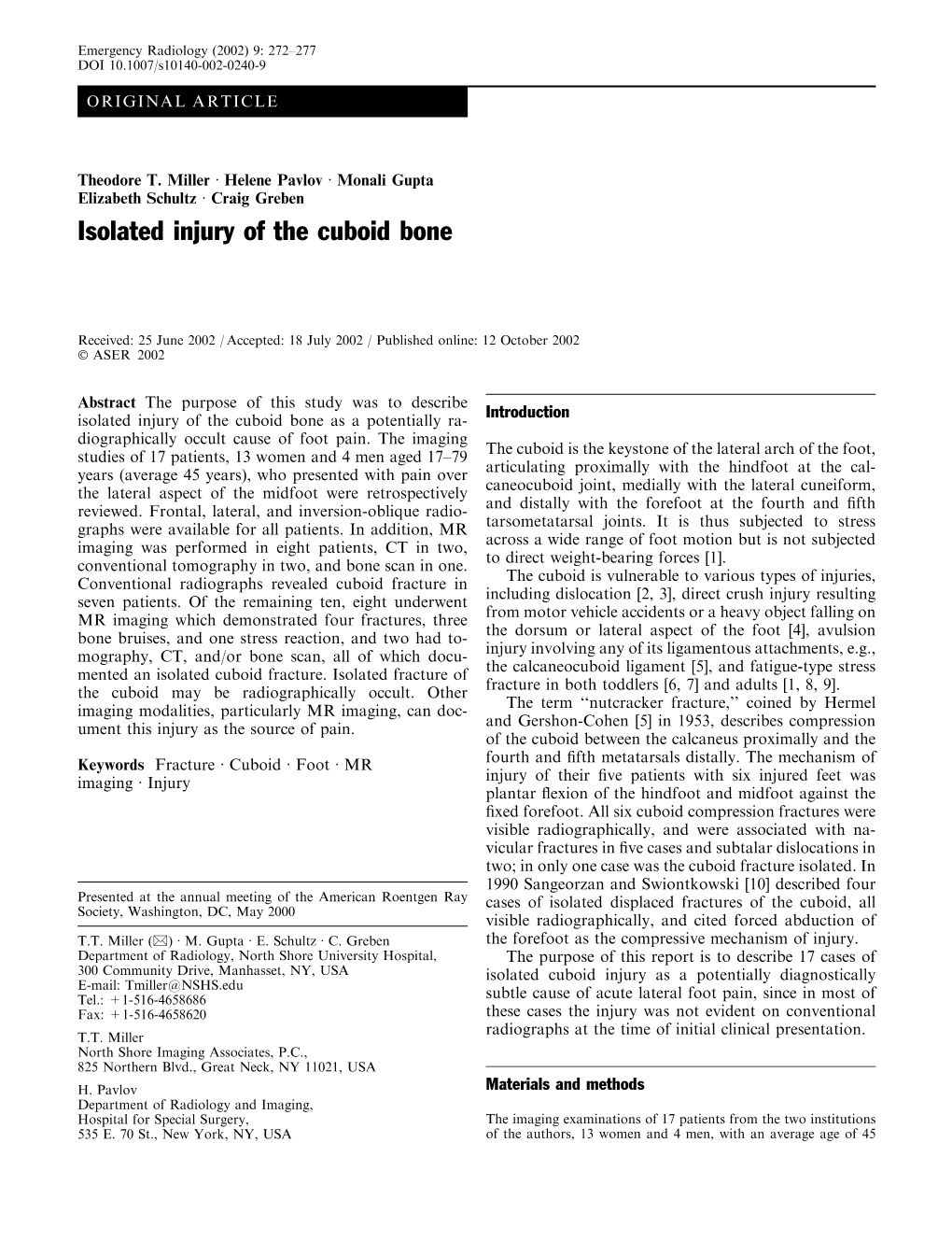 Isolated Injury of the Cuboid Bone