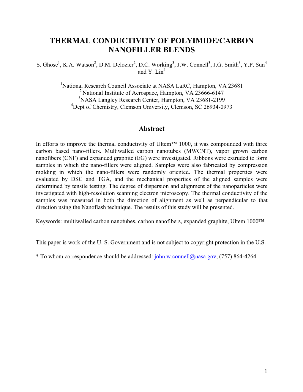 Thermal Conductivity of Polyimide/Carbon Nanofiller Blends