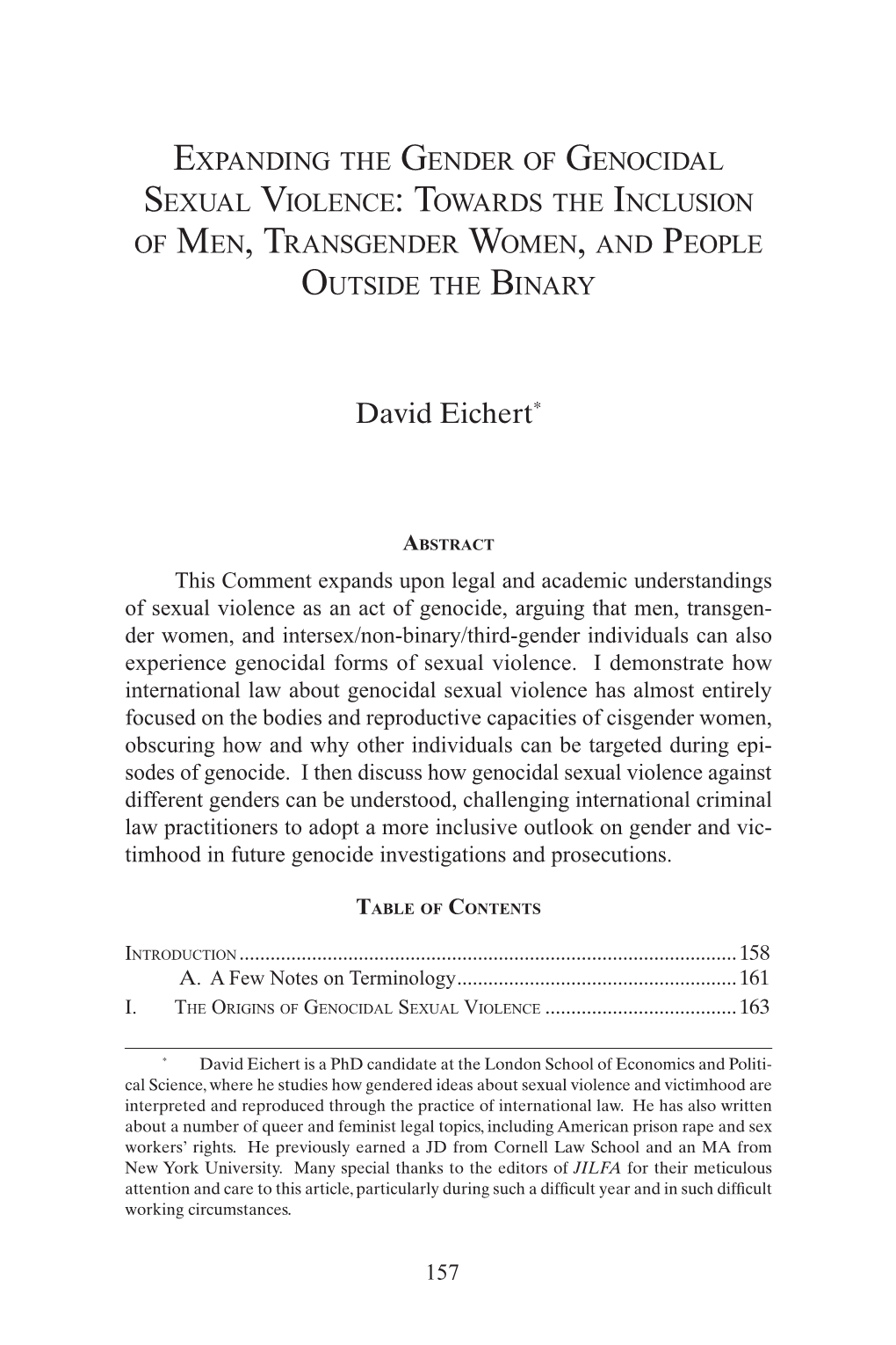 Expanding the Gender of Genocidal Sexual Violence: Towards the Inclusion of Men, Transgender Women, and People Outside the Binary
