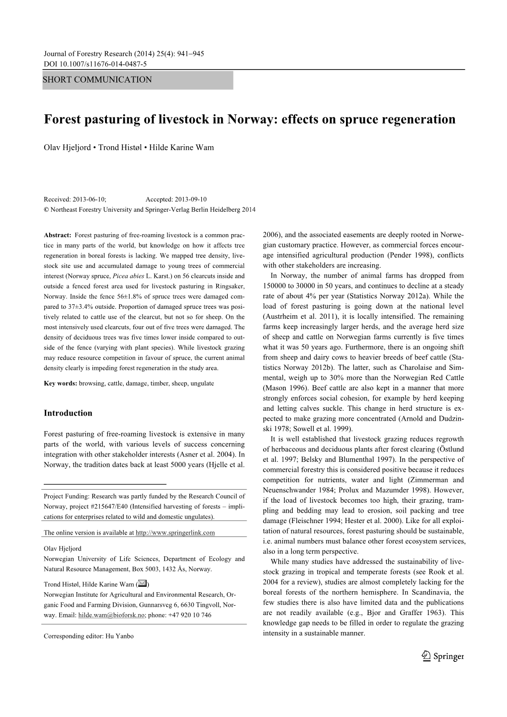 Forest Pasturing of Livestock in Norway: Effects on Spruce Regeneration