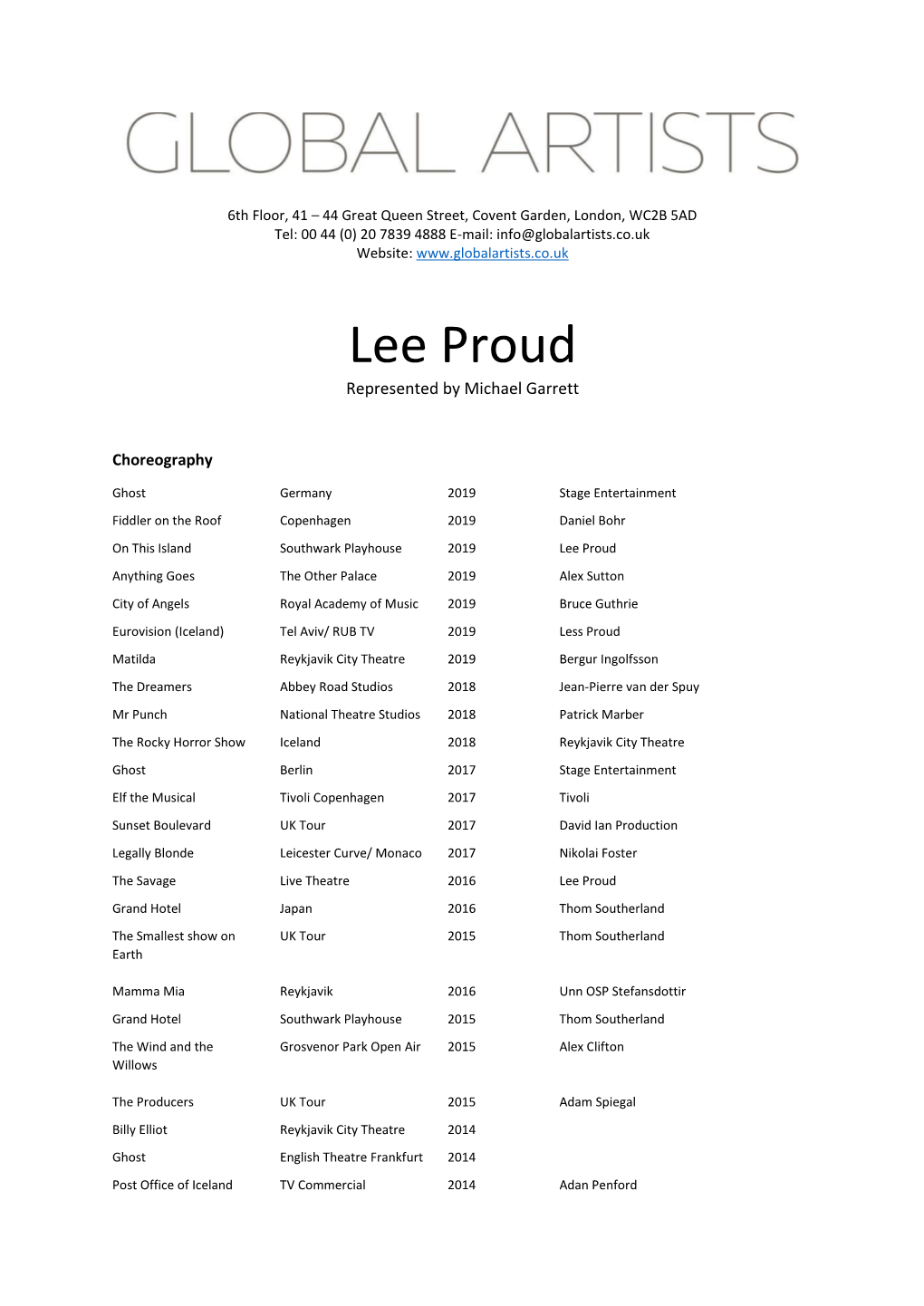 Lee Proud Represented by Michael Garrett