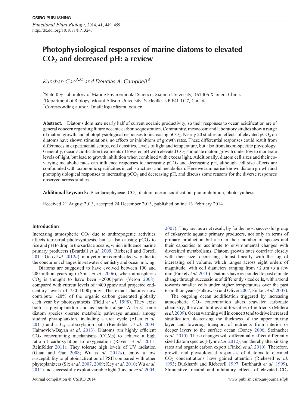 Photophysiological Responses of Marine Diatoms To'elevated'co2