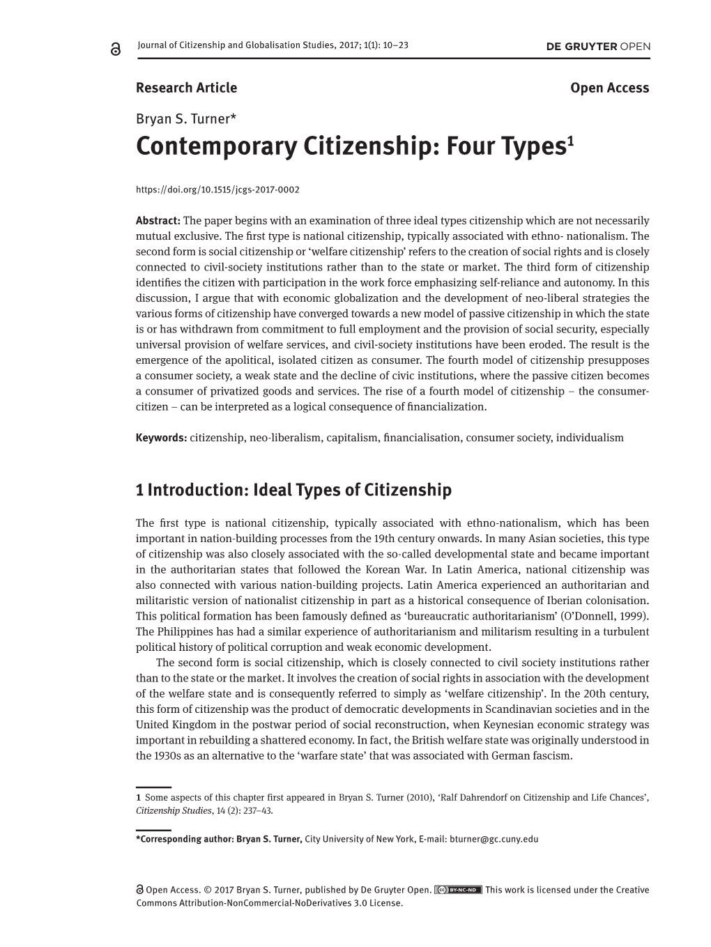 Contemporary Citizenship: Four Types1