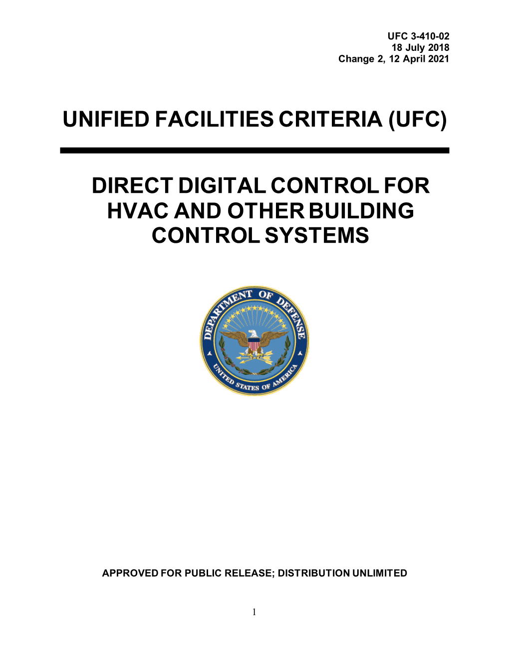 UFC 3-410-02 Direct Digital Control for HVAC and Other Building