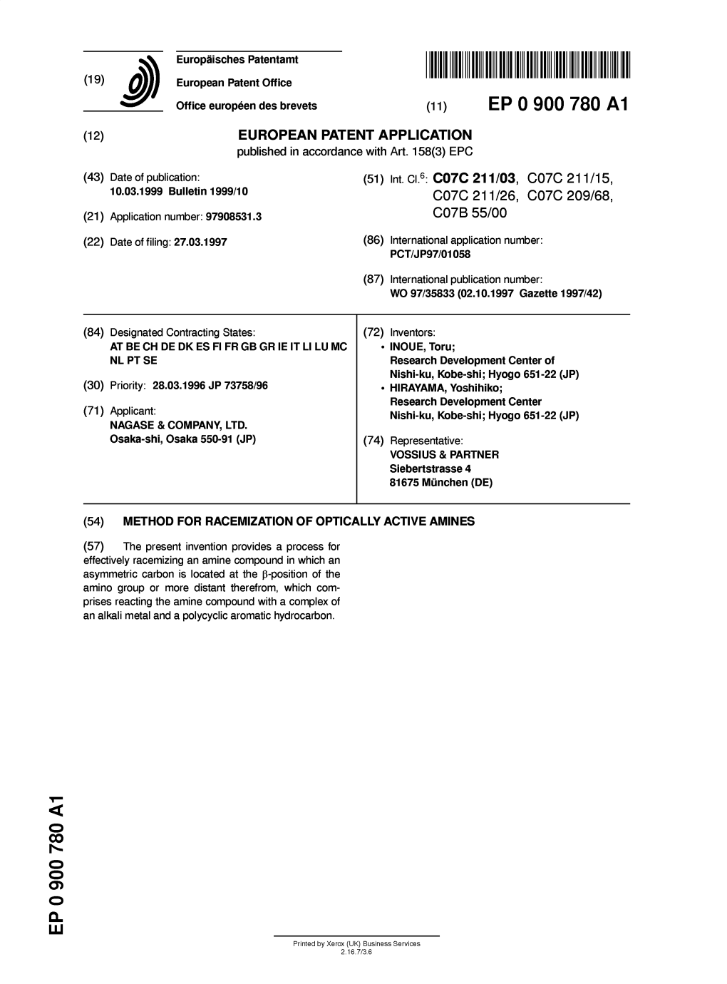 Method for Racemization of Optically Active Amines