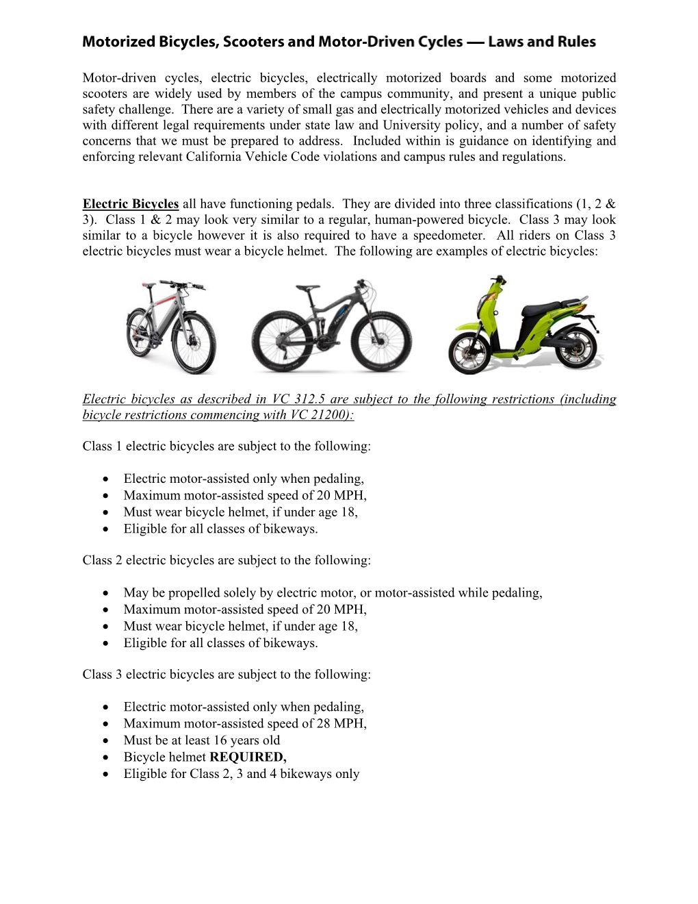 Motorized Bicycles, Scooters, and Motor-Driven Cycles