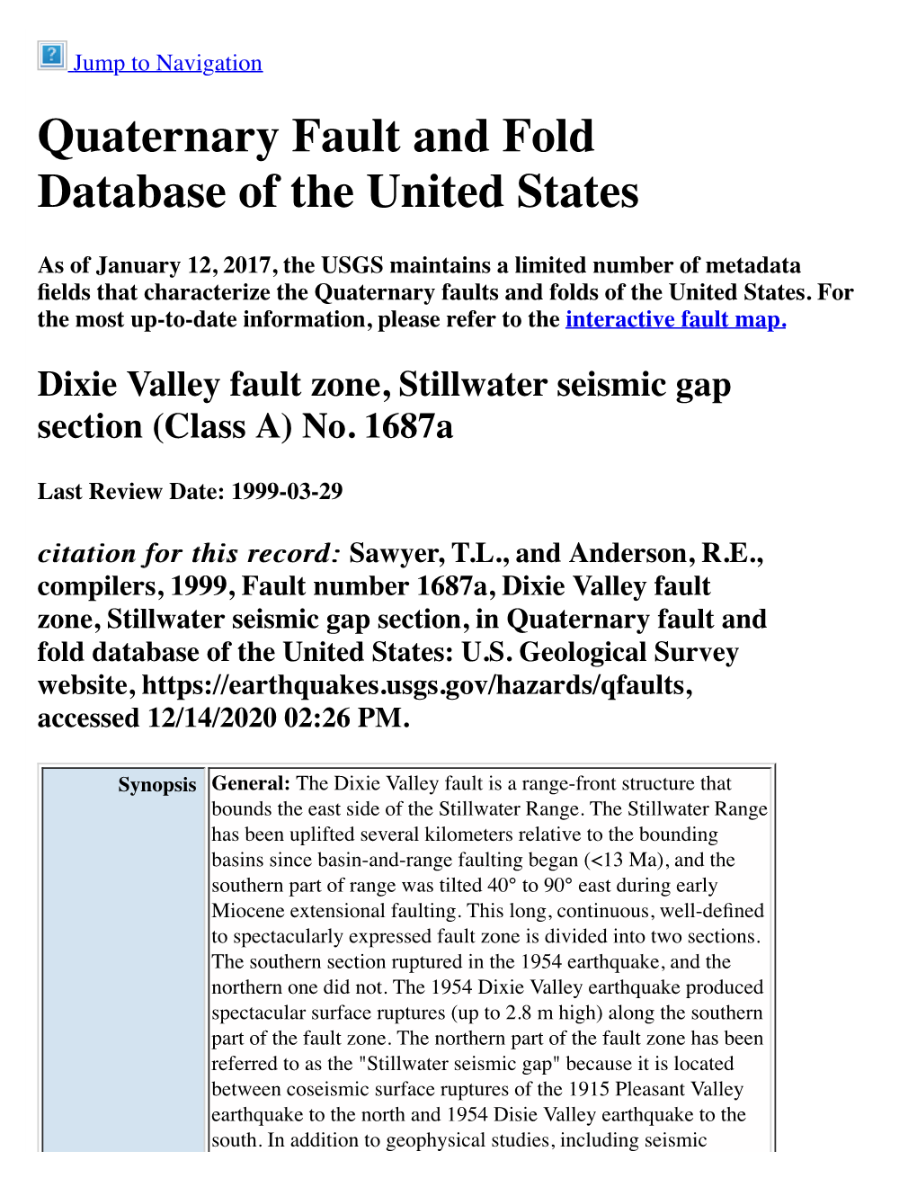 Quaternary Fault and Fold Database of the United States