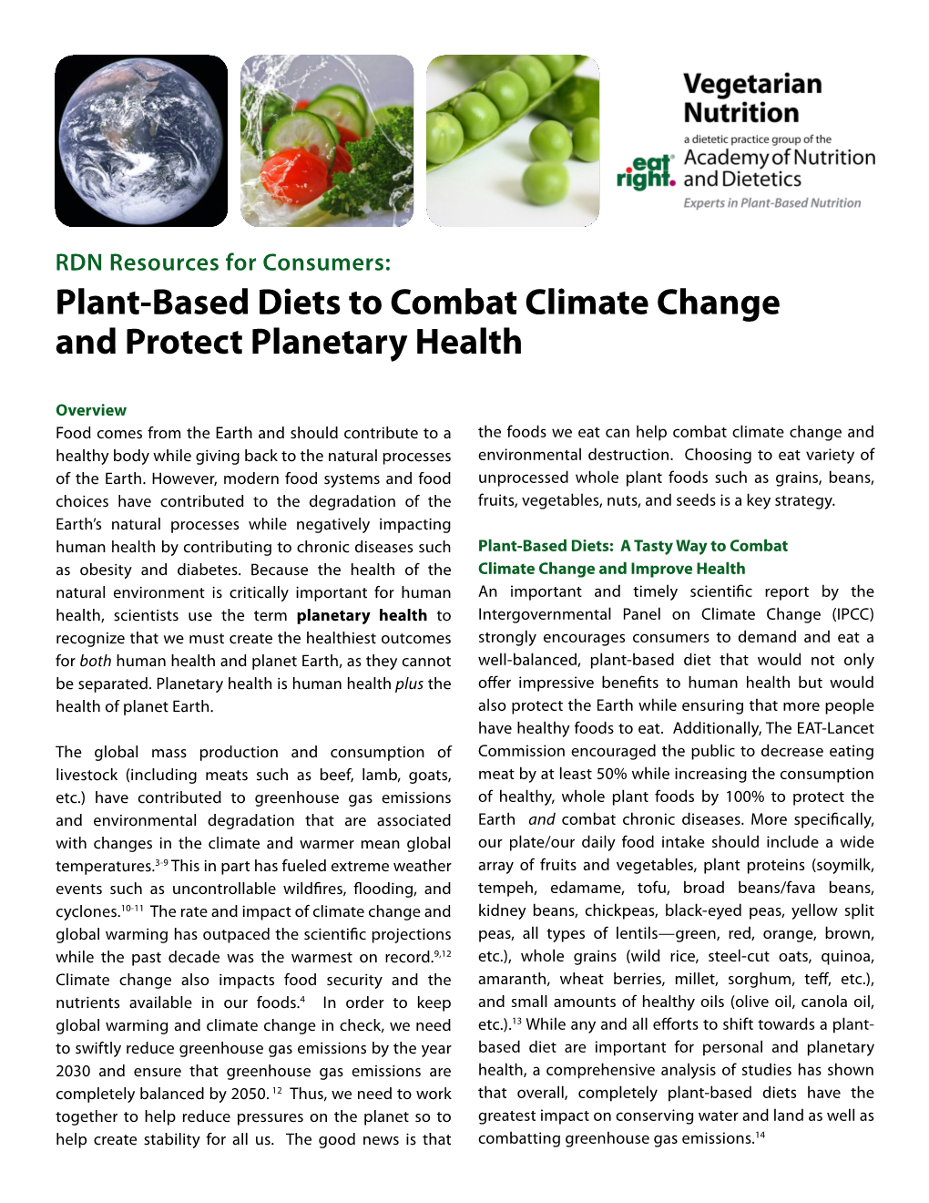 Plant-Based Diets to Combat Climate Change and Protect Planetary Health