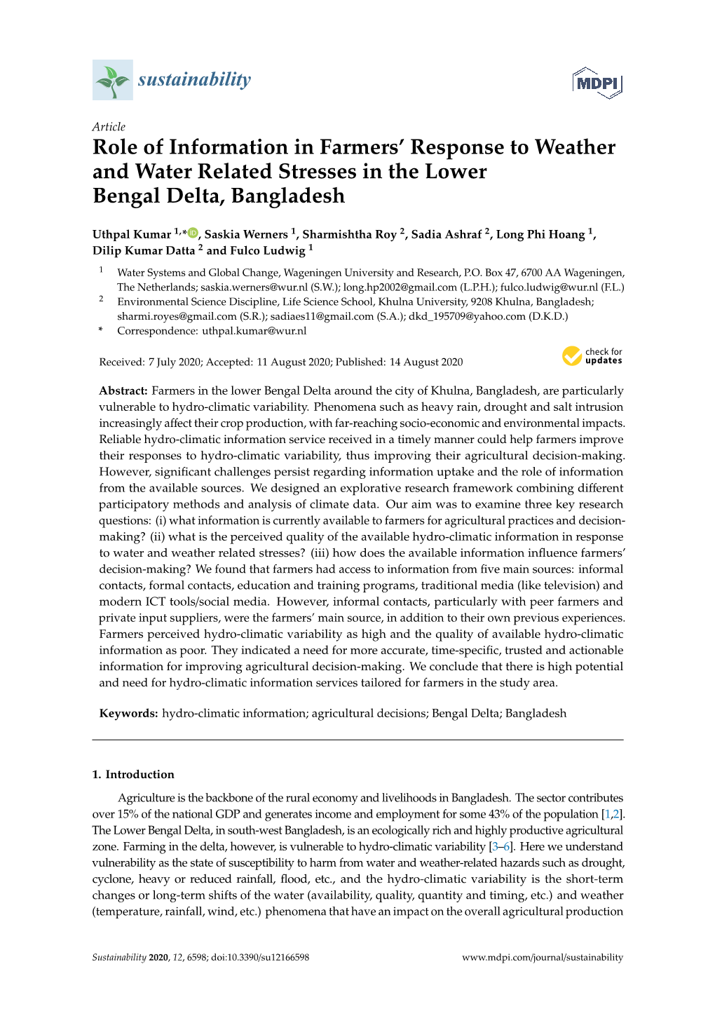 Role of Information in Farmers' Response to Weather and Water