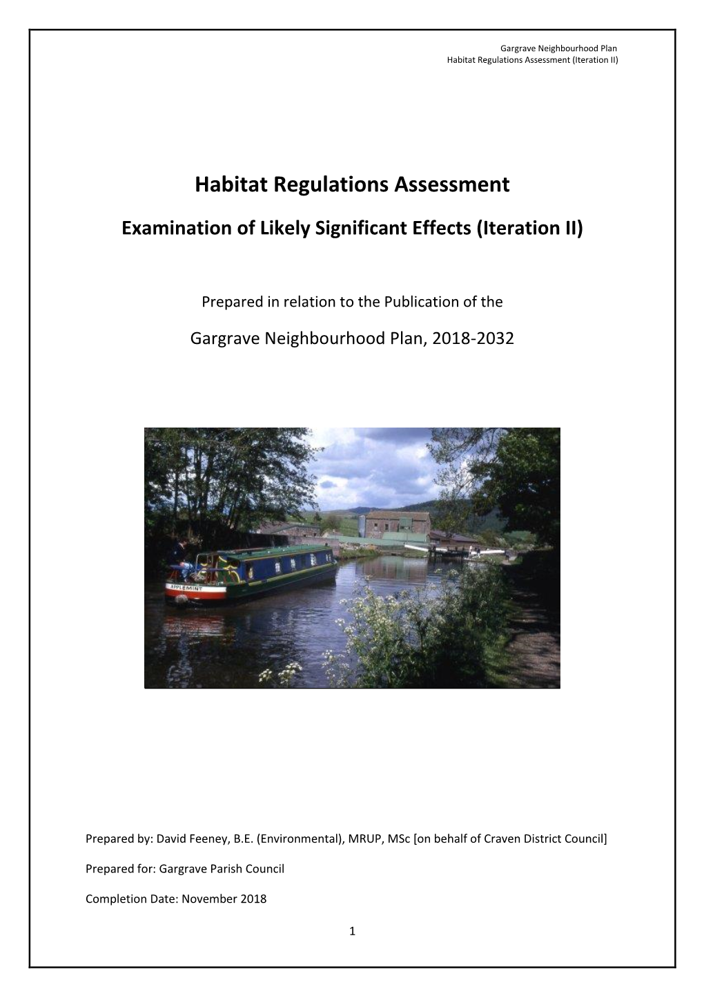 Gargrave Habitat Regulations Assessment (November 2018)